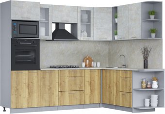 Готовая кухня Интерлиния Мила 1.88x2.6 правая (бетон лайт/дуб золотой/опал светлый)