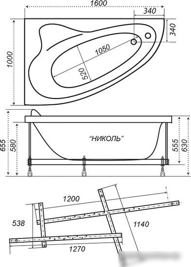 Ванна Triton Николь 160x100R (с каркасом, экраном и сифоном)