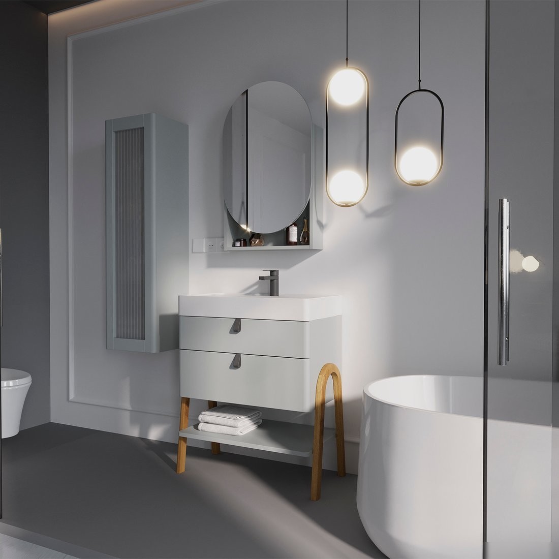 Lauter Тумба с умывальником Estel 70 + Solid Surface (светло-серый п/мат)