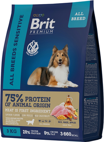 Сухой корм для собак Brit Premium Dog Sensitive ягненок и индейка 3 кг