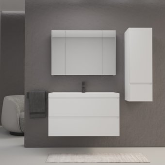 Symbolite Тумба под умывальник Манхэттен 100 Plus 2 ящика (подвесная, белый матовый)