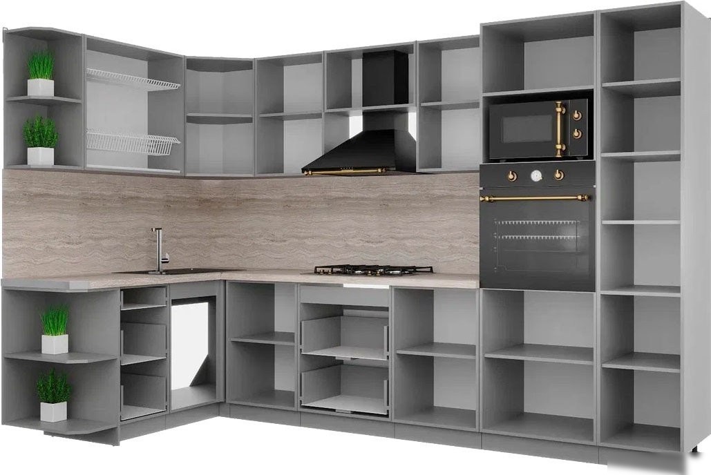 Готовая кухня Интерлиния Мила Деко 1.68x3.2 LV (черный/белый/дуб бунратти)