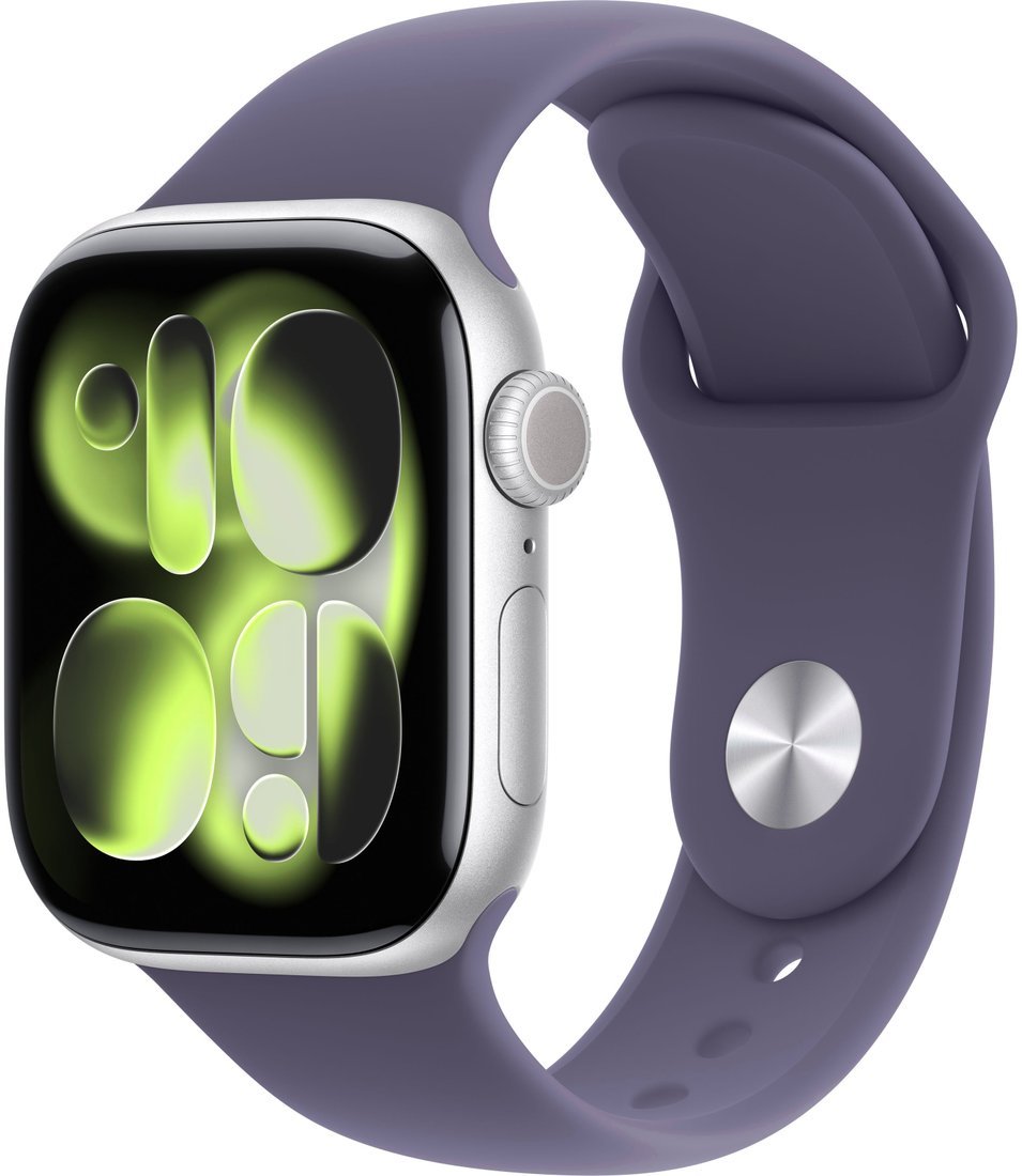 Умные часы Apple Watch Series 11 42 мм (алюминиевый корпус, серебристый/фиолетовый туман, спортивный силиконовый ремешок S/M)