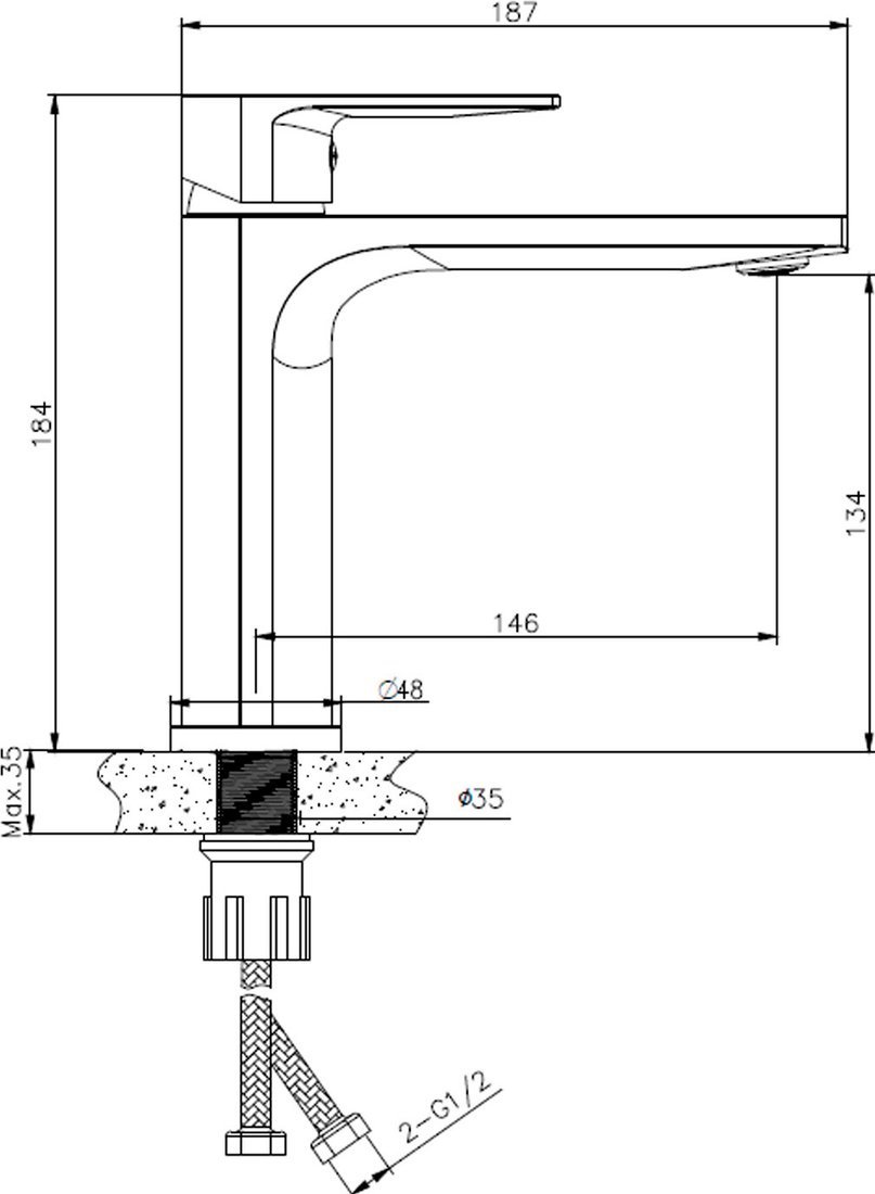 Умывальник Lauter 21441B + Reef 21CK678BS с сифоном 21635B (черный матовый)