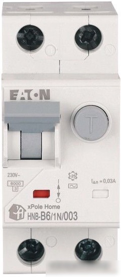 Дифференциальный автомат Eaton HNB-B61N003 1P+N 6А В 6кА 30мА АС 2М 195118