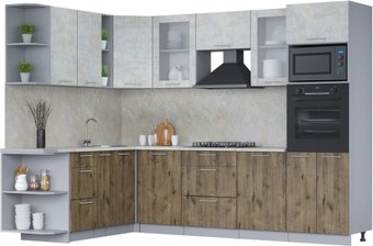 Готовая кухня Интерлиния Мила 1.88x2.8 левая (бетон лайт/дуб веллингтон/опал светлый)
