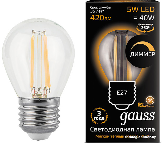 Светодиодная лампа Gauss E27 5 Вт 2700K 105802105-D Светодиодная лампа Gauss E27 5 Вт 2700K 105802105-D