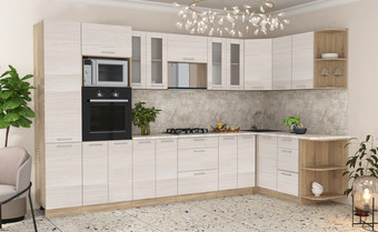 Готовая кухня Интерлиния Мила 1.68x3.4 правая (вудлайн кремовый/вудлайн кремовый/малага)