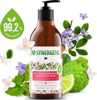 Synergetic Натуральное мыло Пачули и ароматный бергамот 380 мл