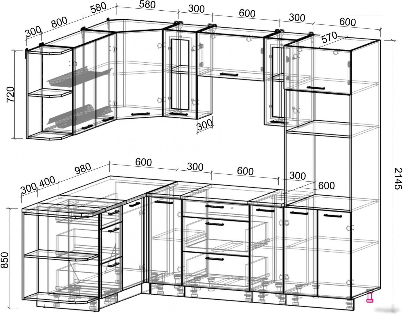 Готовая кухня Интерлиния Мила Gloss 1.68x2.4 левая (красный-черный)