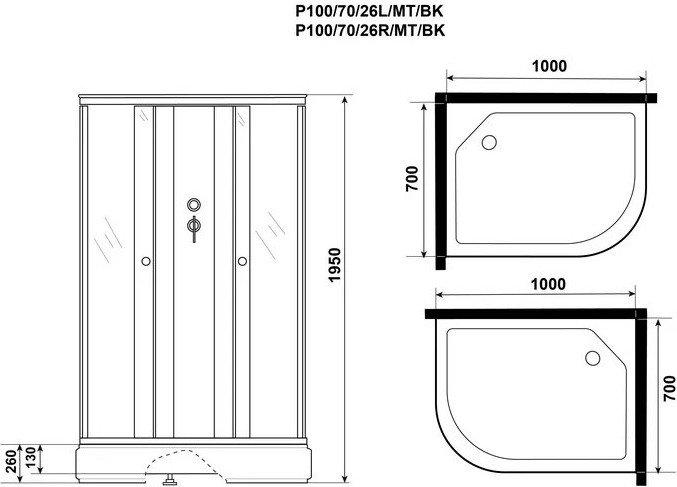 Душевая кабина Niagara Promo P100/70/26L/MT/BK 100x70x195