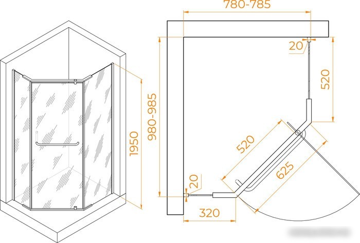 Душевой уголок RGW PA-091 35089180-11 80x100 (хром/прозрачное стекло)