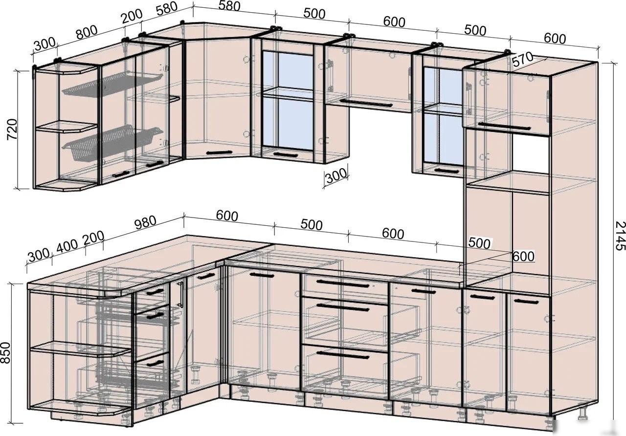 Готовая кухня Интерлиния Мила Деко 1.88x2.8 LV (керамика/мята/опал светлый)