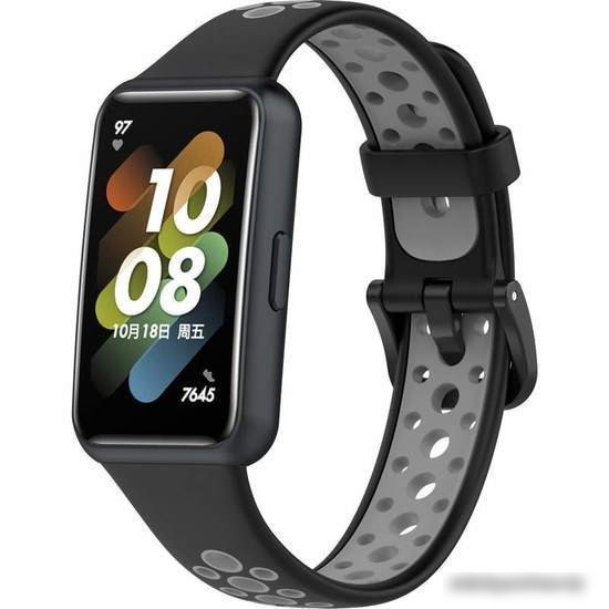 Ремешок Rumi N-Style силиконовый для Huawei Band 7 (черный/серый)