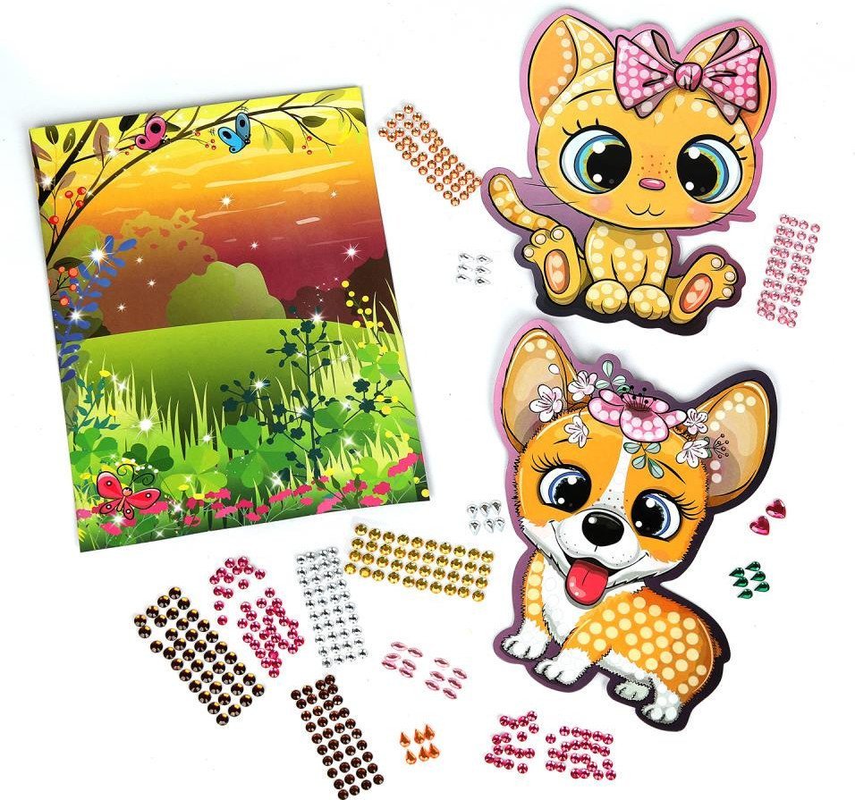 Алмазная мозаика MultiArt Кристальная мозаика фигурная Корги и Кот CRYSTFIG-114792