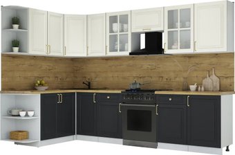 Готовая кухня Интерлиния Мила Шато 1.7x3.1 LV (белый/черный/дуб бунратти)