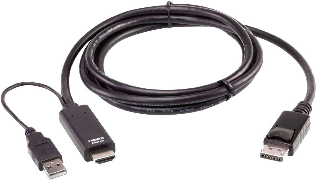 Кабель Aten 2L-7D02HDP HDMI/USB Type-A - DisplayPort (1.8 м, черный)