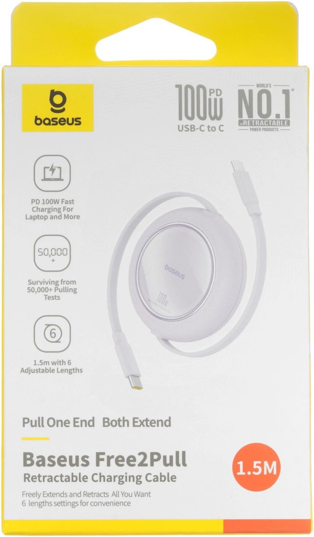Кабель Baseus Free2Pull Mini Retractable Charging Cable 100W USB Type-C - USB Type-C (1.5 м, сиреневый)