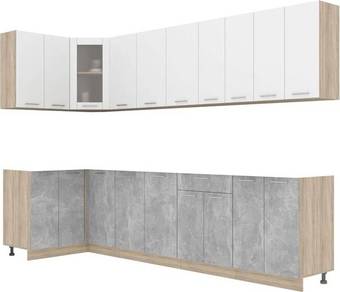 Готовая кухня Интерлиния Мила 12x30 без столешницы (белый платинум/бетон)