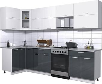 Угловая кухня Интерлиния Мила Gloss 60-12x29 (белый/асфальт глянец)
