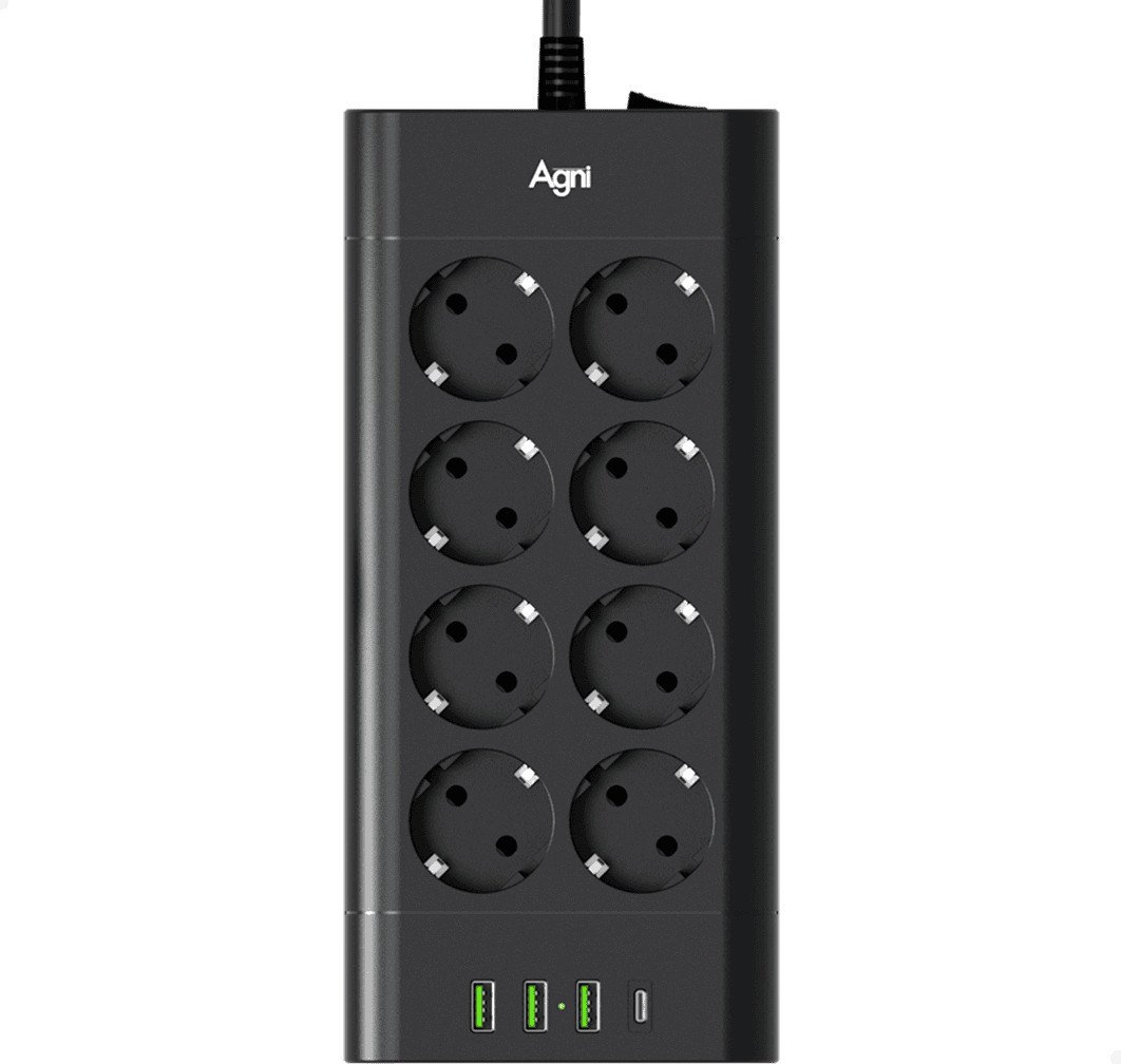 Сетевой фильтр Agni TP-FA4U8E-C-5m-black (5м, 8 розеток, черный)