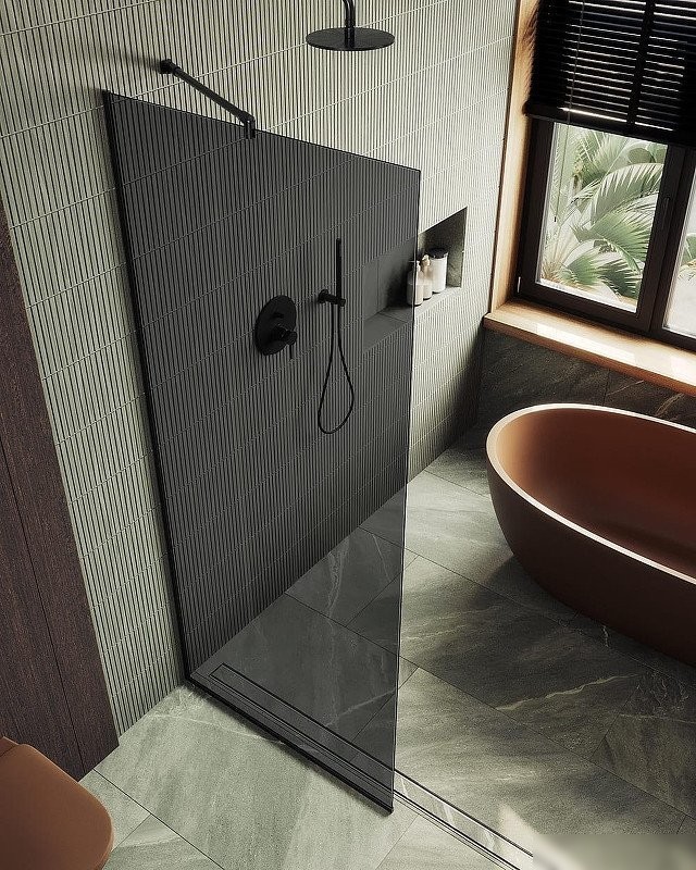 Душевая стенка MaybahGlass 99x195 MGD-1355-6у (графитовое стекло/черный)