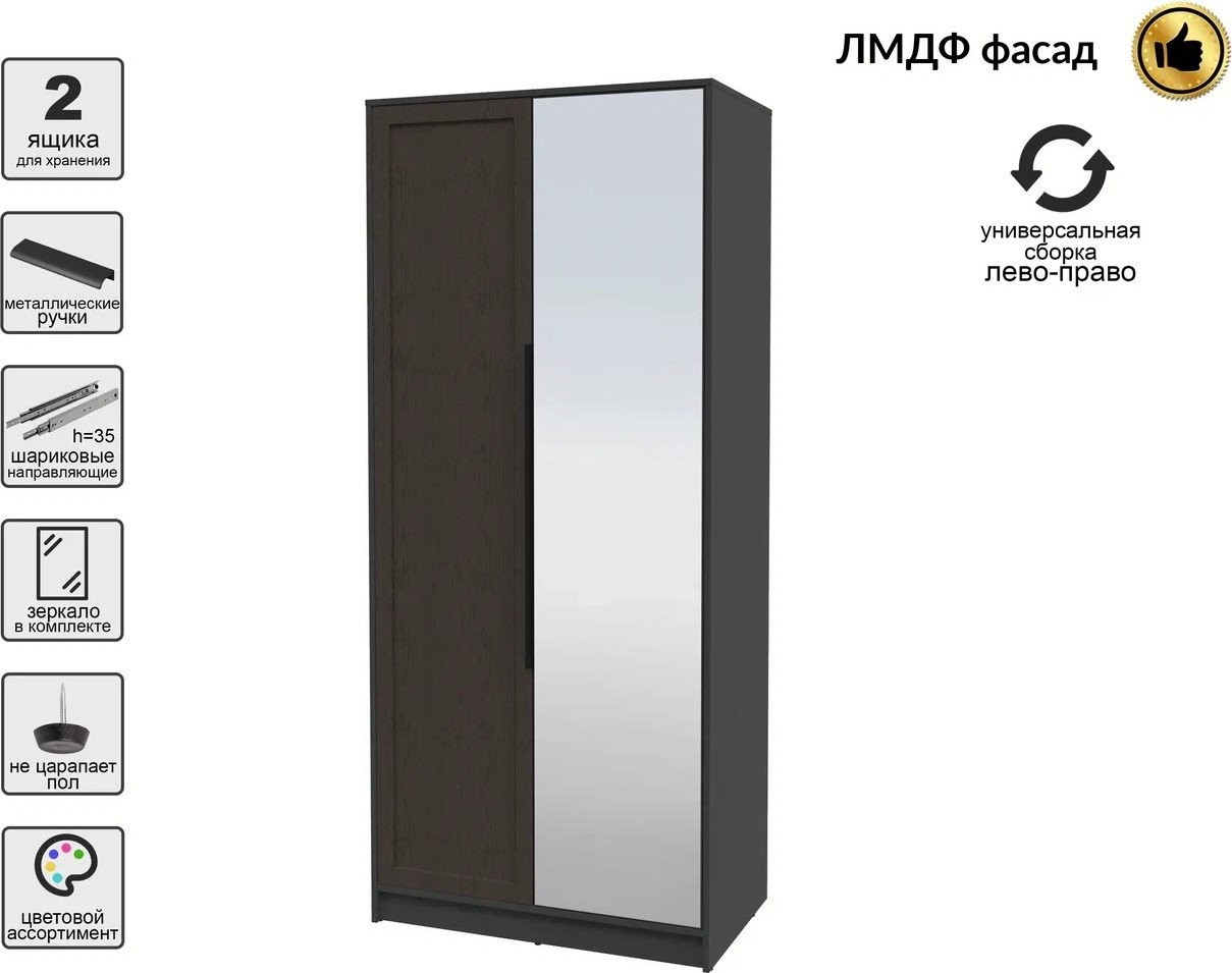 Шкаф распашной Интерлиния Концепт Тренд КТ-Ш2(з) (антрацит/дуб английский)