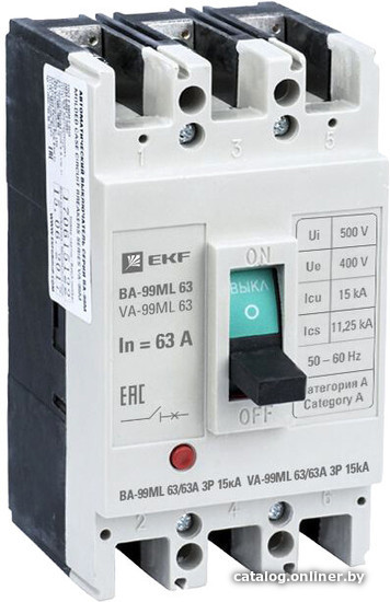 Выключатель автоматический EKF Basic ВА-99МL 6363А 3P 15кА mccb99-63-63mi Выключатель автоматический EKF Basic ВА-99МL 6363А 3P 15кА mccb99-63-63mi