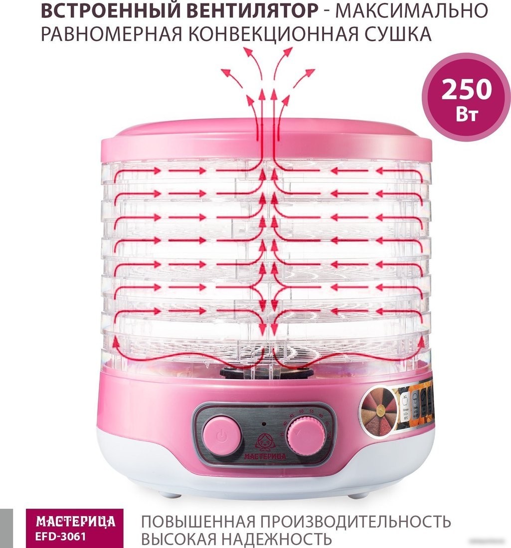 Сушилка для овощей и фруктов Мастерица EFD-3061 (розовый перламутр)
