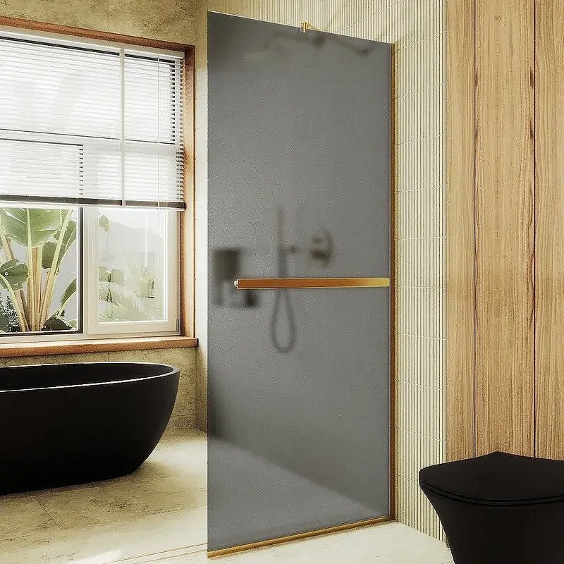 Душевая стенка MaybahGlass 99x195 MGD-1462-3у (графитовое матовое стекло/золото)