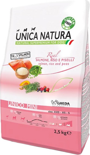 Сухой корм для собак Unica Natura Unico Mini с лососем, рисом и горохом 2.5 кг