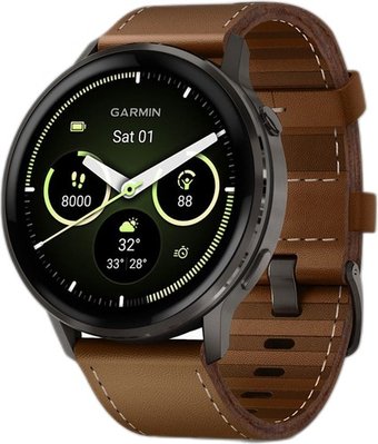 Умные часы Garmin Venu 4 45 мм (черный/коричневый кожаный)