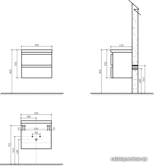 BelBagno Тумба под умывальник Energia-N-600-2C-SO-BL (bianco lucido)