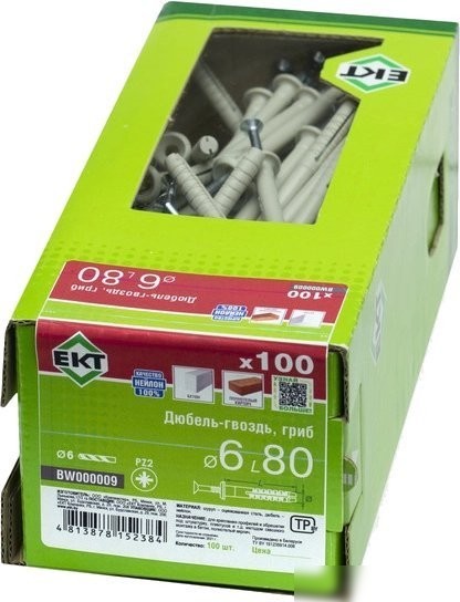 ЕКТ Гриб 6x80 BW000009 (100шт, нейлон)