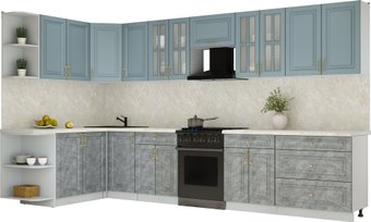 Готовая кухня Интерлиния Мила Шато 1.7x3.6 LV (океан/керамика/опал светлый)