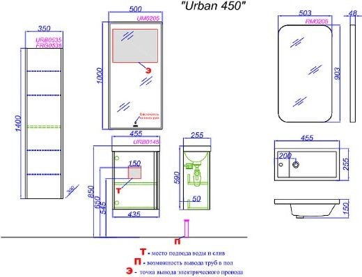 Aqwella Тумба с умывальником Urban URB0145DB