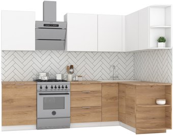 Готовая кухня Интермебель Микс Топ-13 2.1x1.5м правая (белый премиум/дуб крафт золотой/дуб вотан)