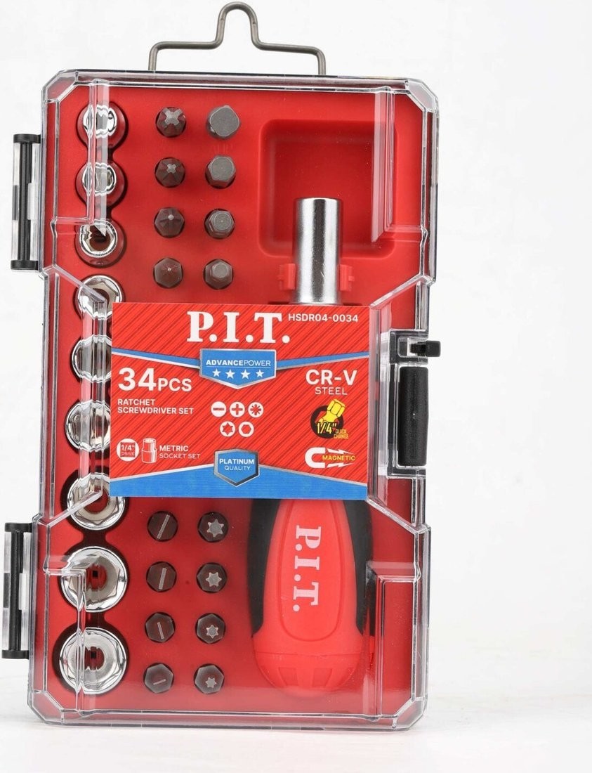 Набор отвертка с битами и головками P.I.T. Advance HSDR04-0034 (34 предмета)