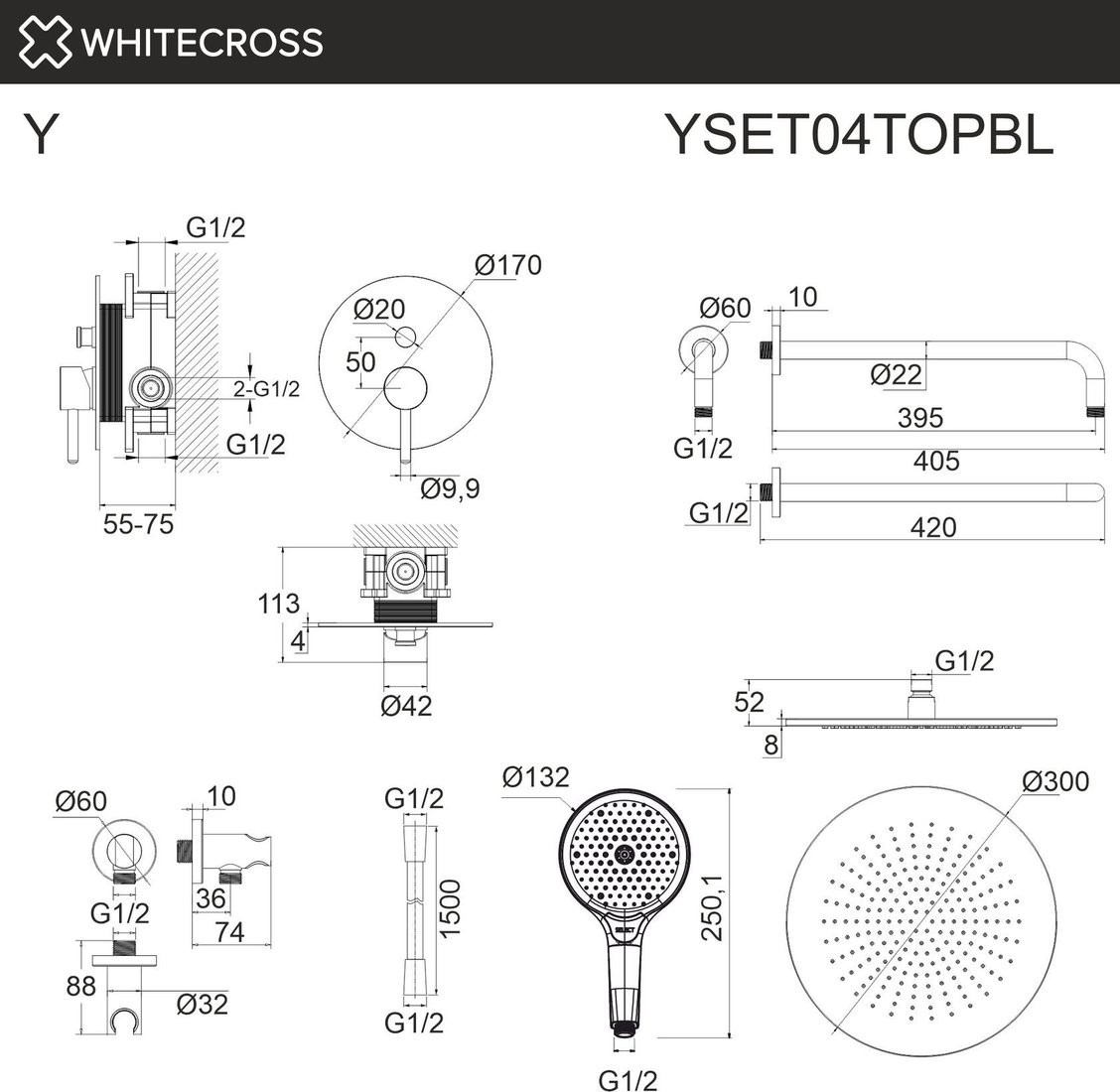Душевая система Whitecross Y YSET04TOPBL (черный матовый)