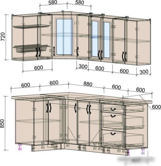 Угловая кухня Интерлиния Мила Крафт 1.2x2.1 (дуб английский)