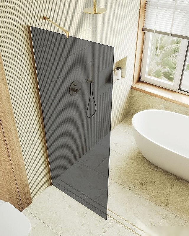Душевая стенка MaybahGlass 99x195 MGD-1355-3ш (графитовое стекло/золото)