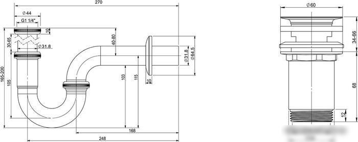 Сифон Wellsee Drainage System 182102004 (сифон, выпуск, хром)