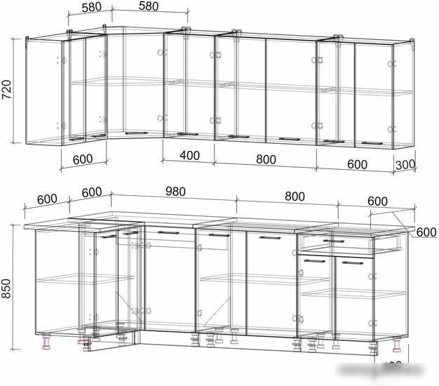 Угловая кухня Интерлиния Мила Лайт 1.2x2.4 (дуб золотой)