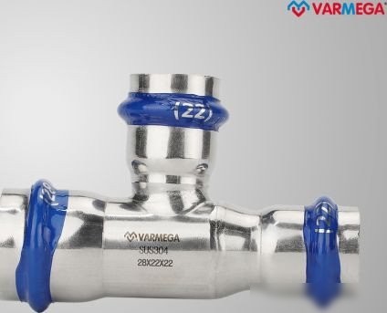 Фитинг Varmega Тройник раструбный Inox Press переходной 28x22x28 VM719282228