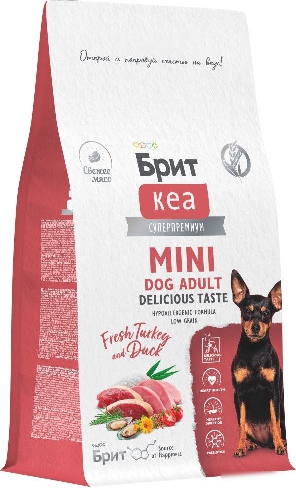 Сухой корм для собак Brit Кеа Mini Adult Delicious Taste с инд.и уткой д/приверед. 400 г