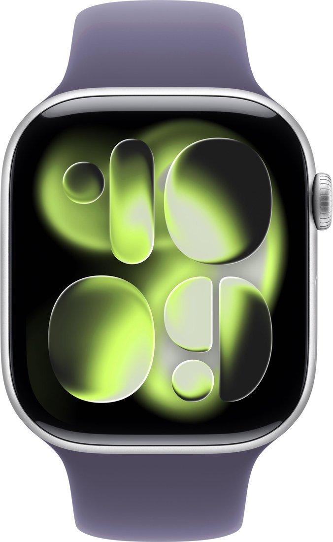 Умные часы Apple Watch Series 11 46 мм (алюминиевый корпус, серебристый/фиолетовый туман, спортивный силиконовый ремешок S/M)