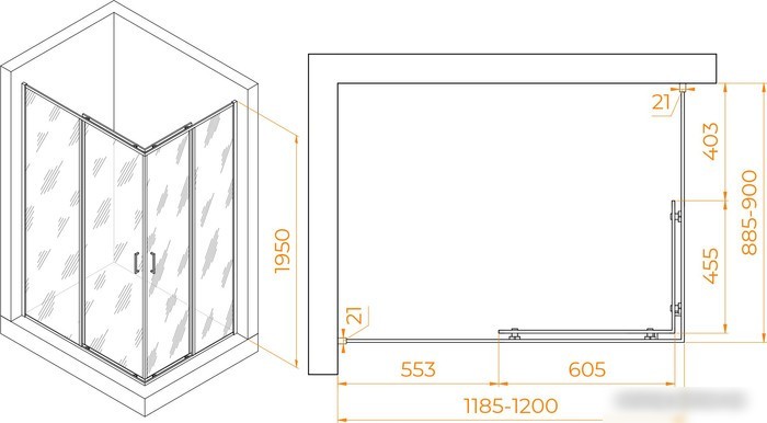 Душевой уголок RGW PA-040B 3508104092-14 90x120 (черный/прозрачное стекло)