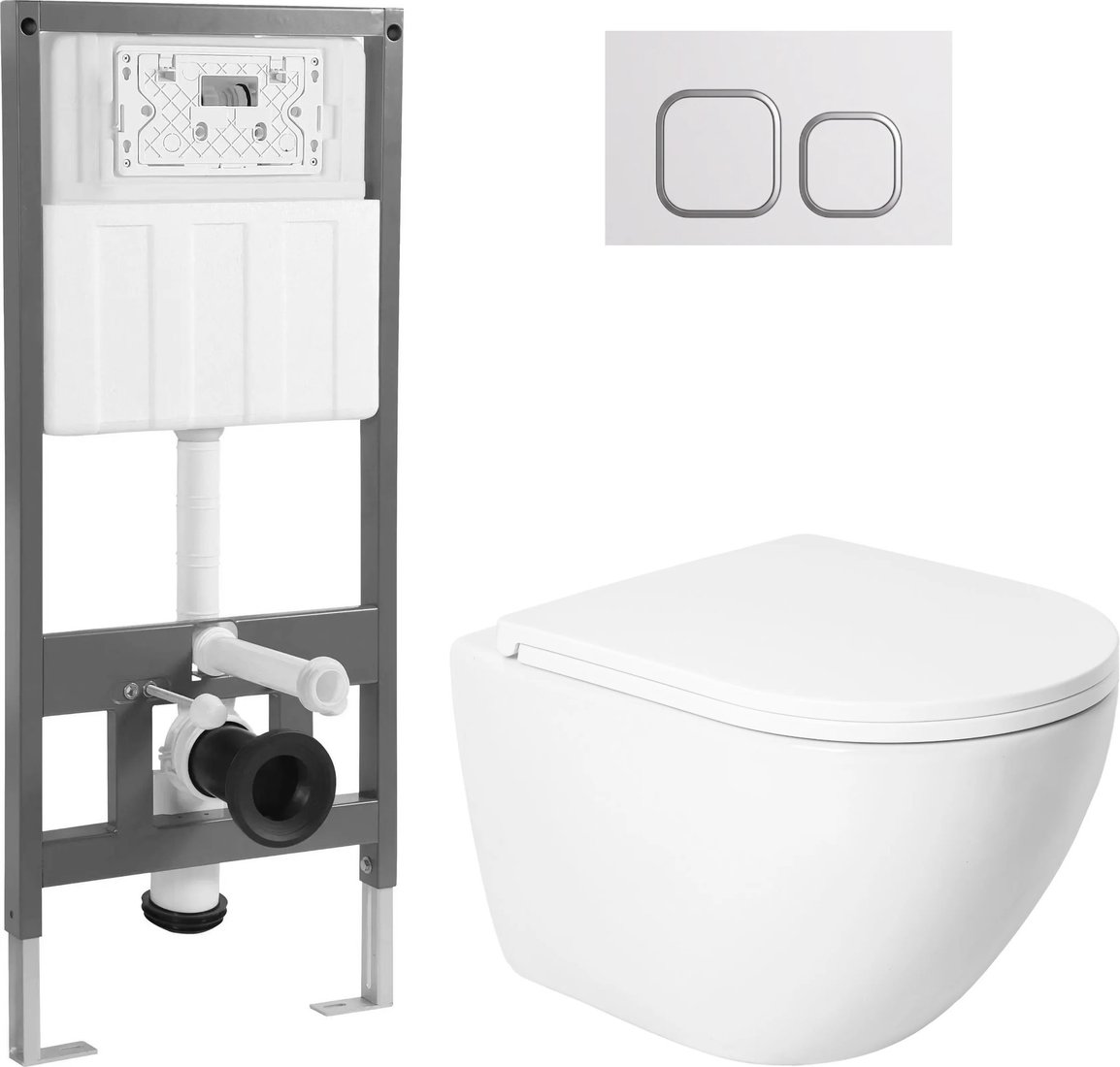Унитаз подвесной Saniteco KW-9003WT + 501 + K02-W (с кнопкой, белый)