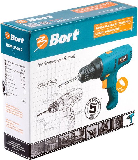 Дрель-шуруповерт Bort BSM-250x2