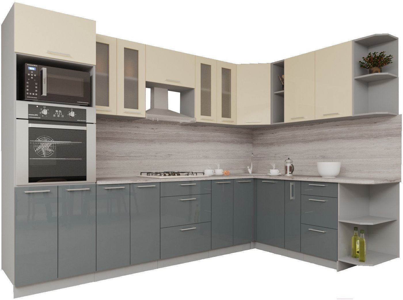 Готовая кухня Интерлиния Мила Gloss 1.88x3.0 правая (ваниль-асфальт)